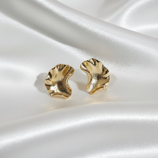Abstract Hammered Metal Earrings – Gilded Wave Studs