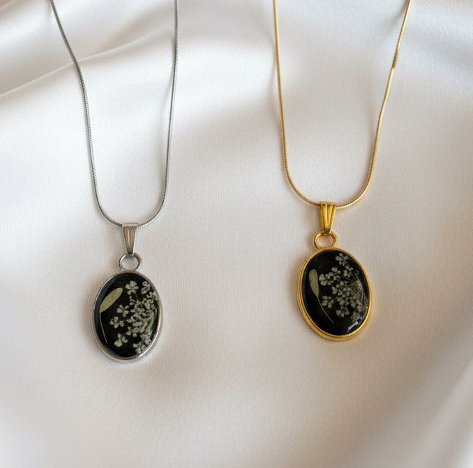 Midnight Meadow Pressed Flower Necklace | Real Dried Wildflower Pendant