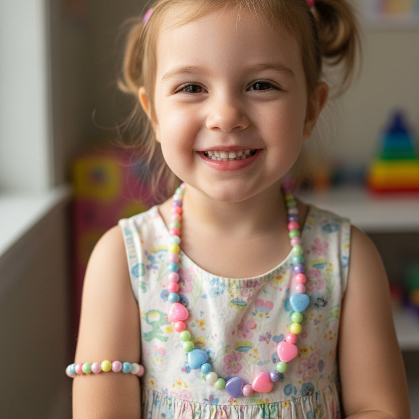 Magical Pastel Heart Jewelry Set | Bead Necklace & Bracelet for Creative Kids