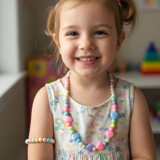 Magical Pastel Heart Jewelry Set | Bead Necklace & Bracelet for Creative Kids
