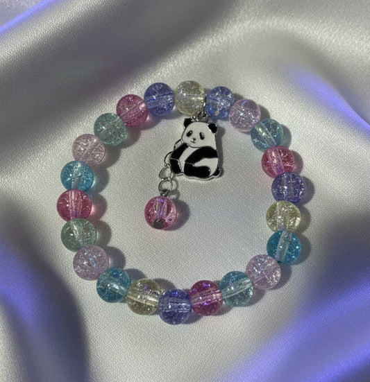 Cracked Ice Panda Charm Bracelet | Pastel Rainbow Sparkle Beads
