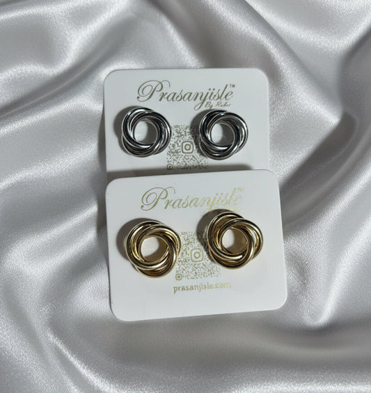 Timeless Trio: Interlocking Knot Stud Earrings in Gold & Silver Tone