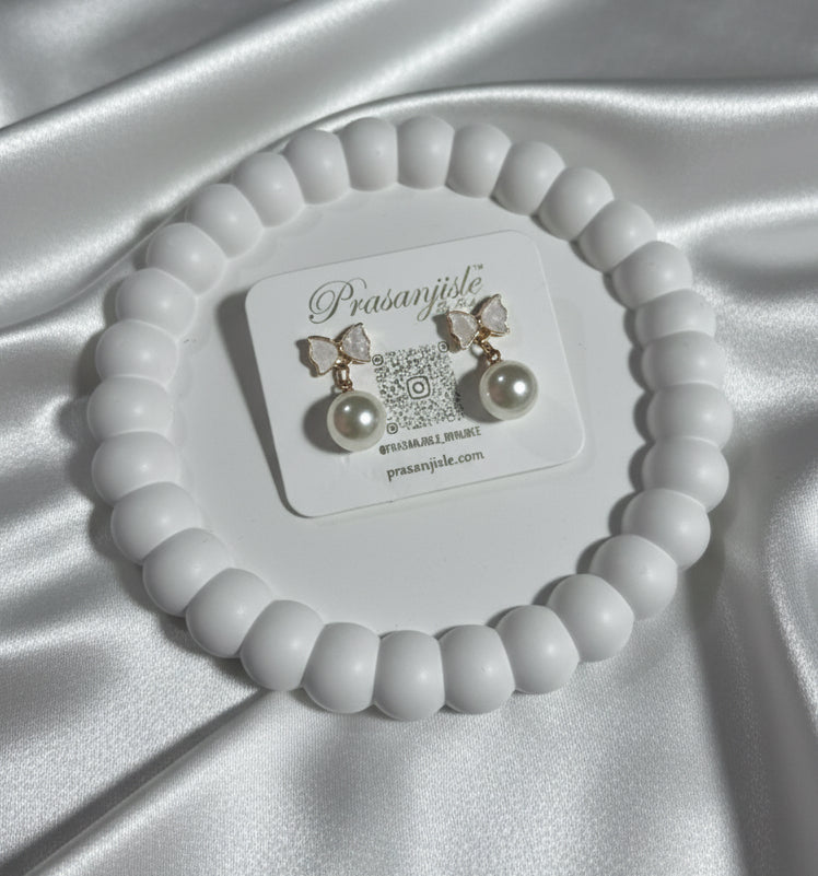 Elegant Bow & Faux Pearl Drop Earrings