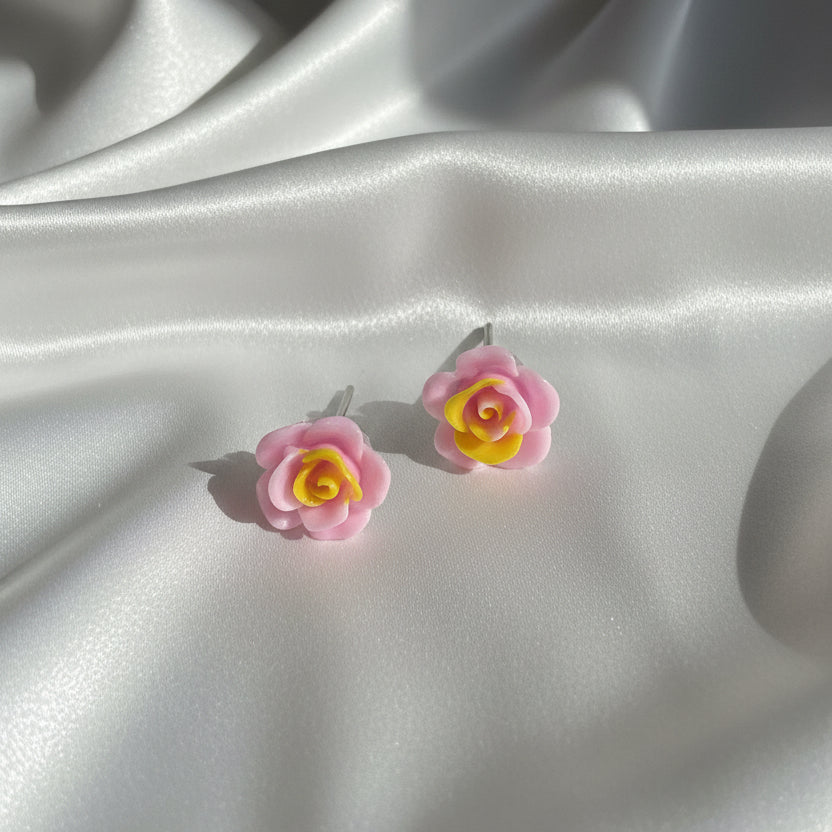 Twilight Bloom Rose Studs – Dual-Tone Floral Earrings