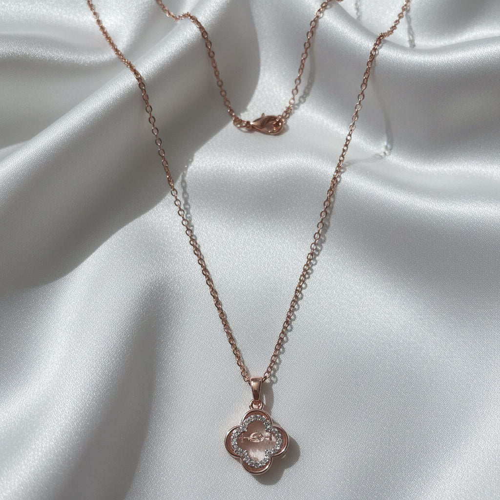Rose Gold Clover Dancing Stone Necklace