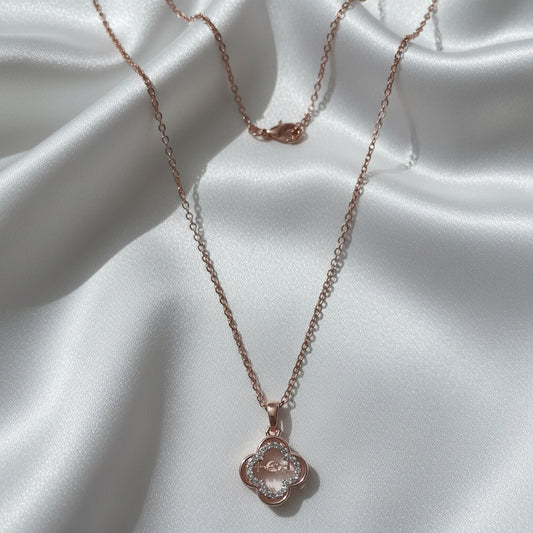 Rose Gold Clover Dancing Stone Necklace