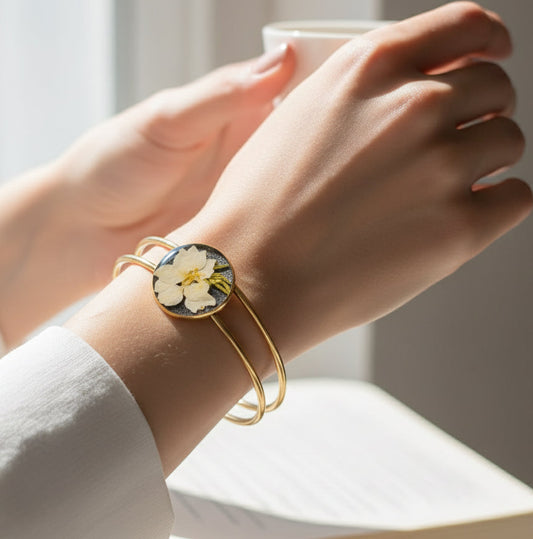 'Lunar Bloom' Resin Cuff | White Flower