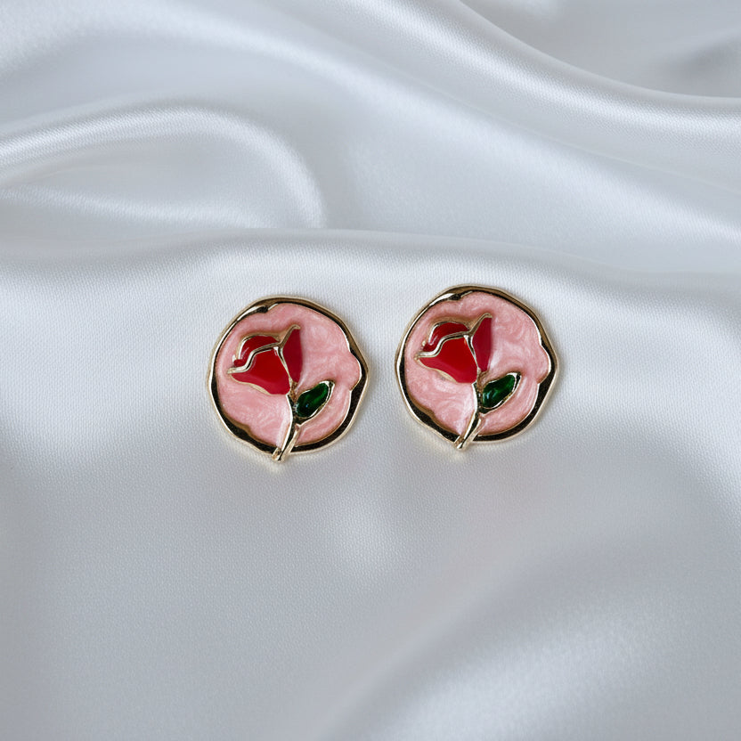 Vintage-Style Enamel Tulip Stud Earrings