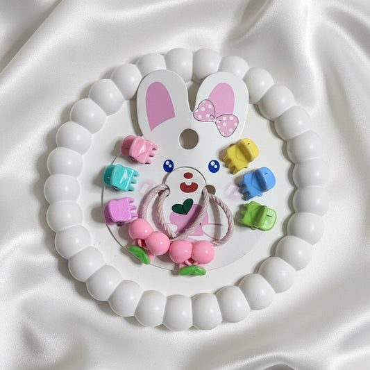 Pastel Bunny Hair Accessory Set | Mini Butterfly Claw Clips & Cherry Hair Ties