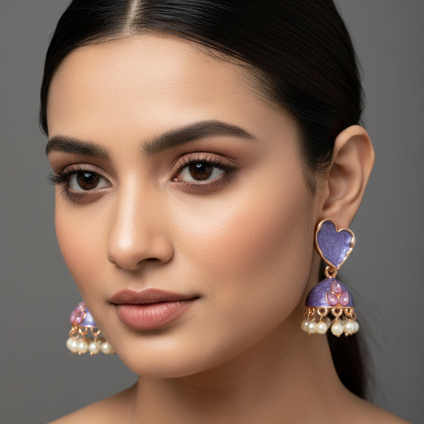 Traditional Kundan Enamel Pearl Jhumka
