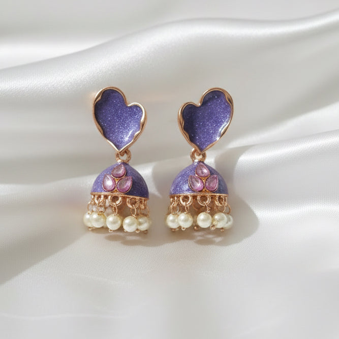 Traditional Kundan Enamel Pearl Jhumka