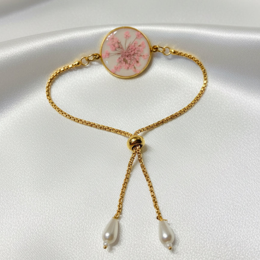 Handcrafted Pressed Flower Boho Bracelet - Real Bloom Resin Jewelry, Adjustable Fit
