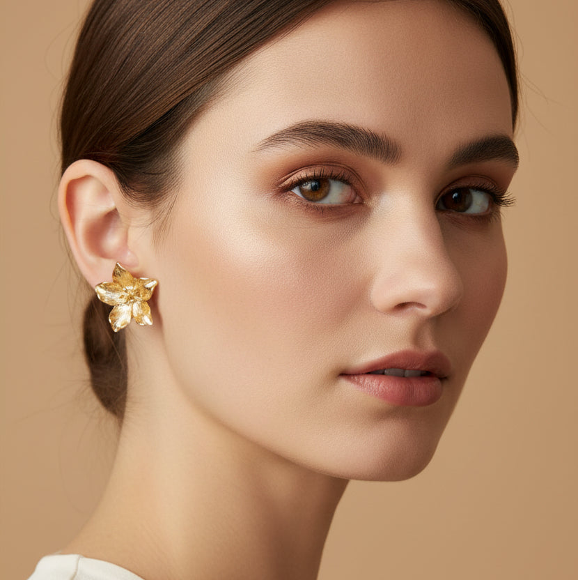 Vintage-Inspired Golden Bloom Stud Earrings – Textured Floral Statement