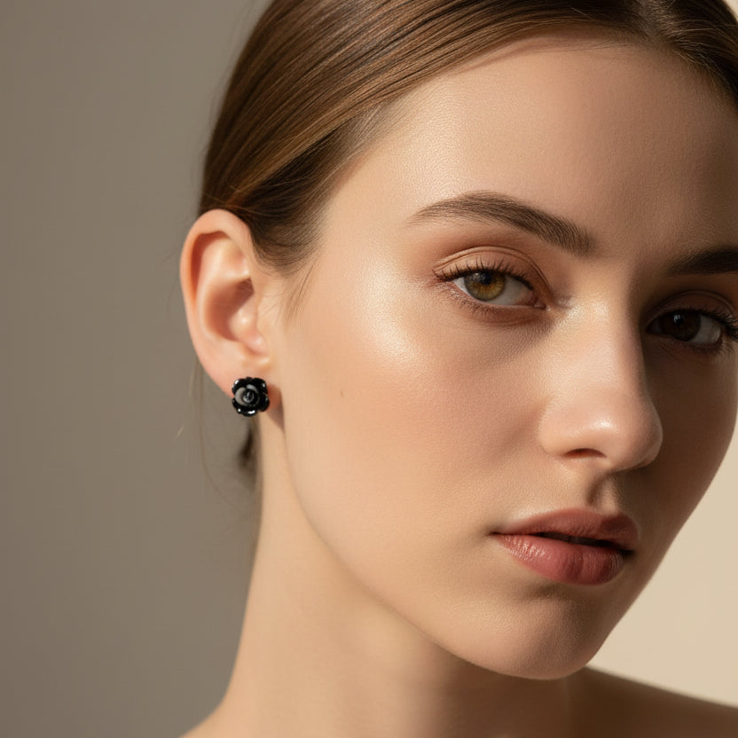 Twilight Bloom Rose Studs – Dual-Tone Floral Earrings