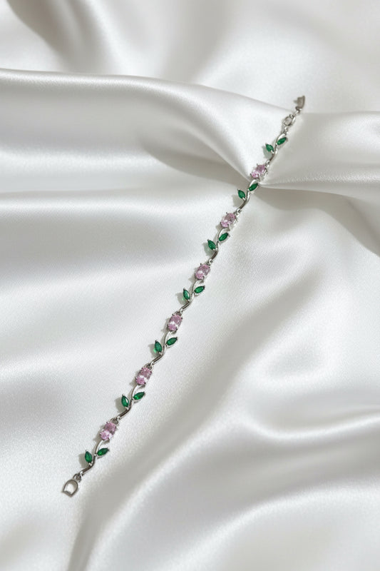 Enchanted Garden Gold-Tone Bracelet with Pink and Emerald Stones