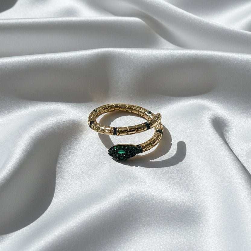Vintage-Style Gold Snake Wrap Ring with Purple Amethyst-Tone Crystals(Free size)