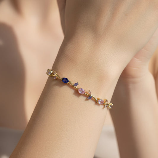 Enchanted Garden Bracelet – Gold-Plated with Multi-Color Pastel Gemstones