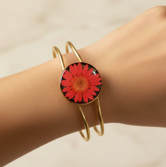 Hand-Crafted UV Resin Daisy Cuff Bracelet