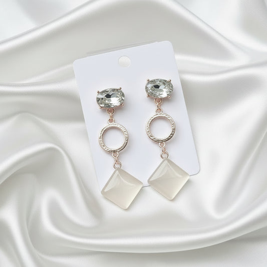 Modern Geometric Drop Earrings with Crystal Studs and Rose Gold Accents