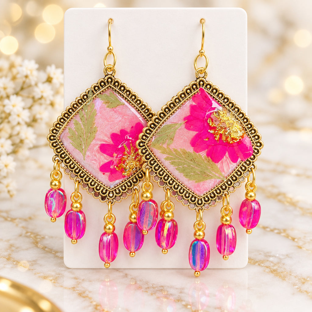 Pink Bloom Resin Jhumka