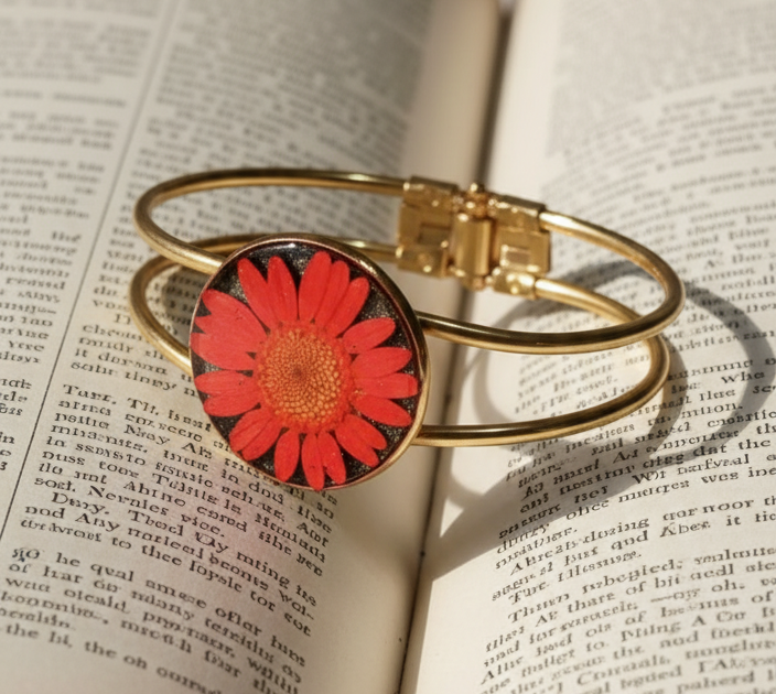 Hand-Crafted UV Resin Daisy Cuff Bracelet