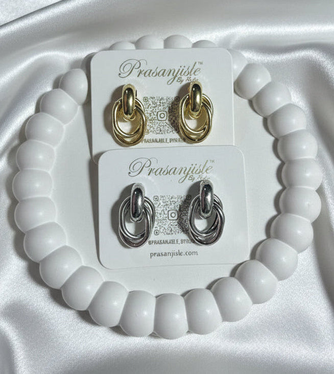 Trendy Chunky Knot Stud Earrings - Dual-Tone Metal Finish(set of 2)