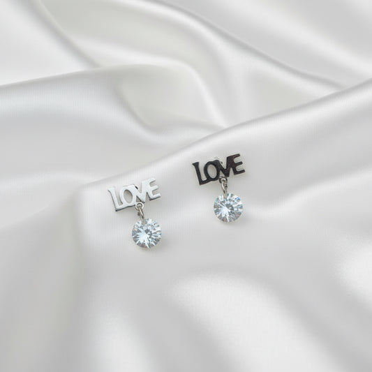 Sparkle Heart Dangle Earrings – Silver Open Heart Studs
