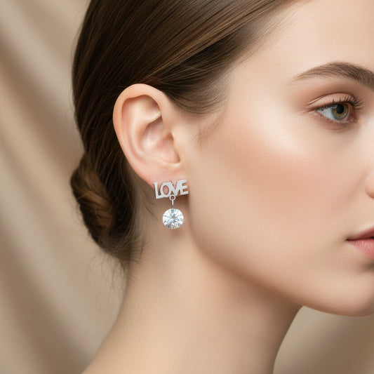 Sparkle Heart Dangle Earrings – Silver Open Heart Studs