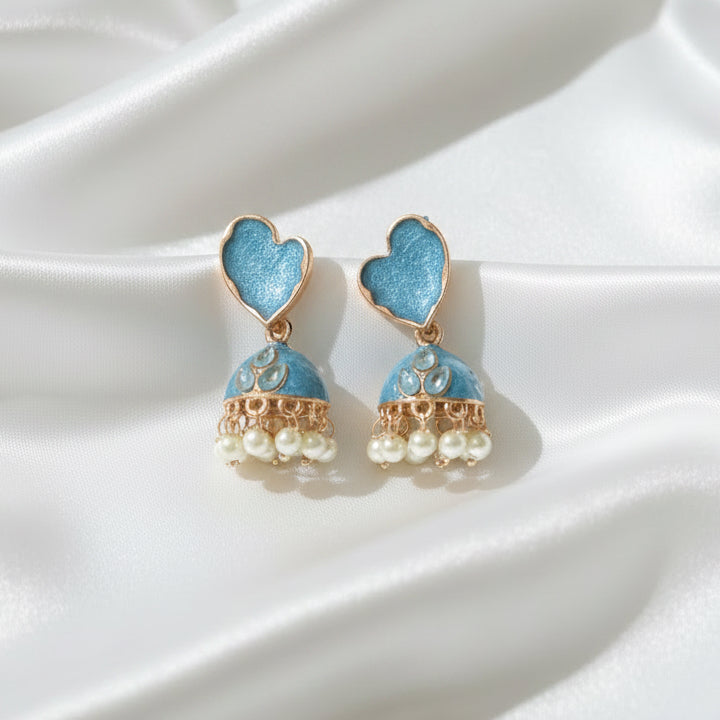 Traditional Kundan Enamel Pearl Jhumka