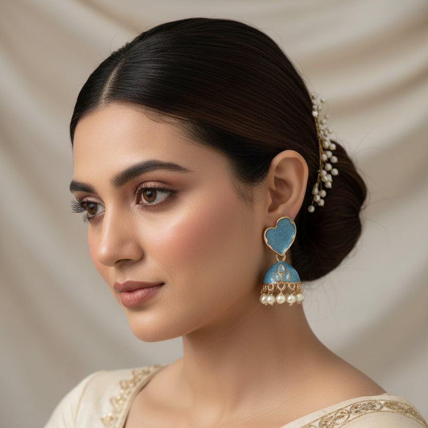 Traditional Kundan Enamel Pearl Jhumka