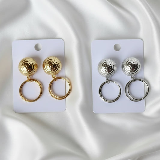 Textured Hammered Ball Drop Hoop Earrings | Gold & Silver Tones