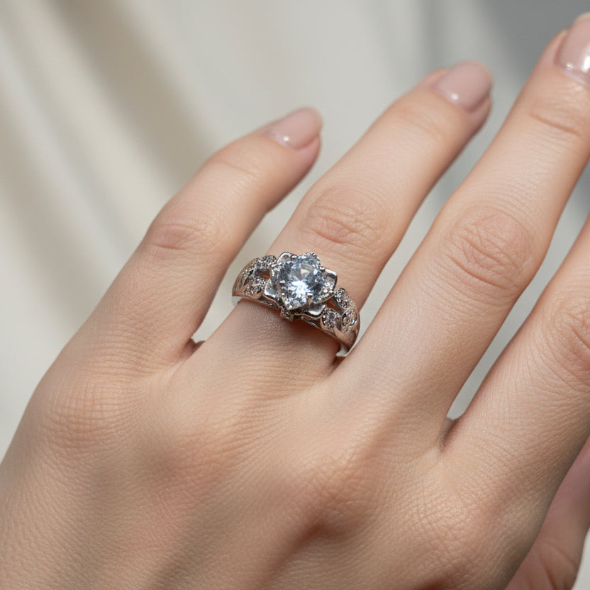 Vintage-Inspired Heart Cut Solitaire Ring in Sterling Silver