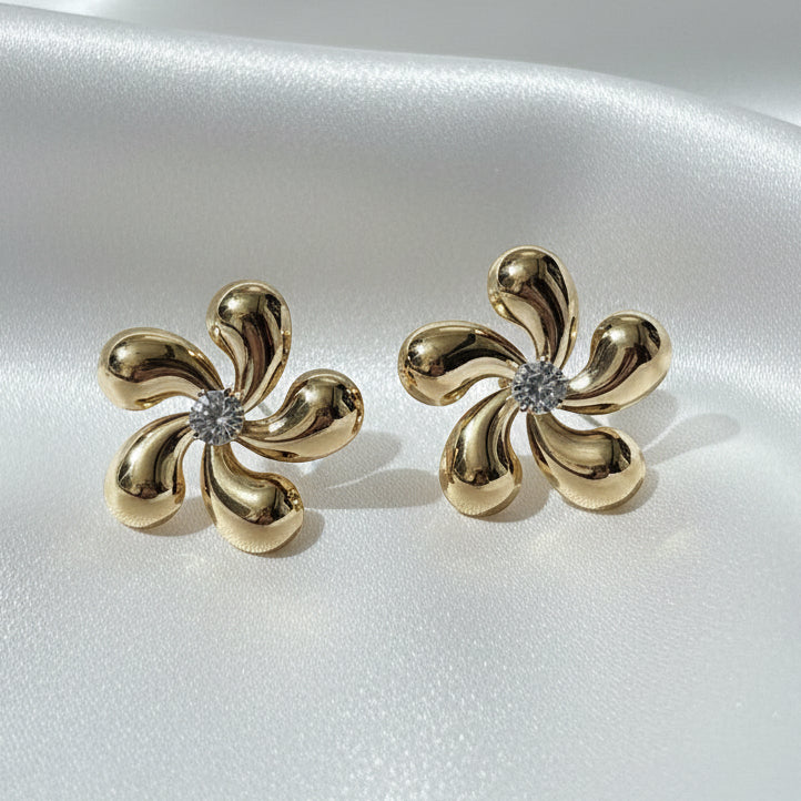 Gilded Bloom Crystal Stud Earrings