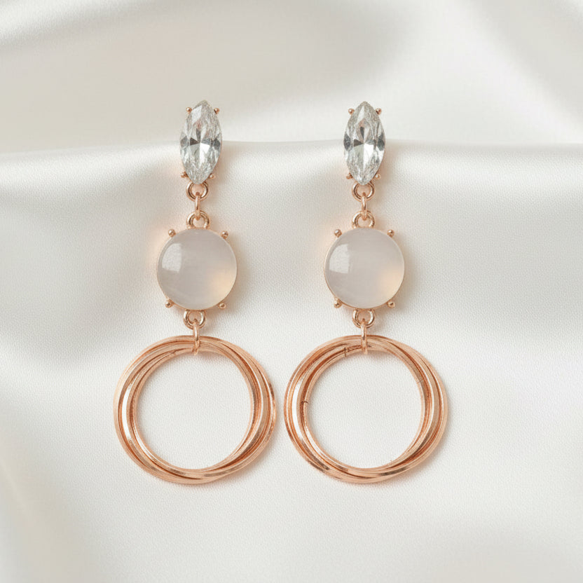 Ethereal Rose Gold Drop Earrings – Moonstone & Crystal Accents
