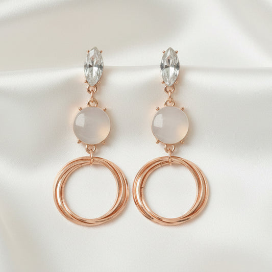 Ethereal Rose Gold Drop Earrings – Moonstone & Crystal Accents