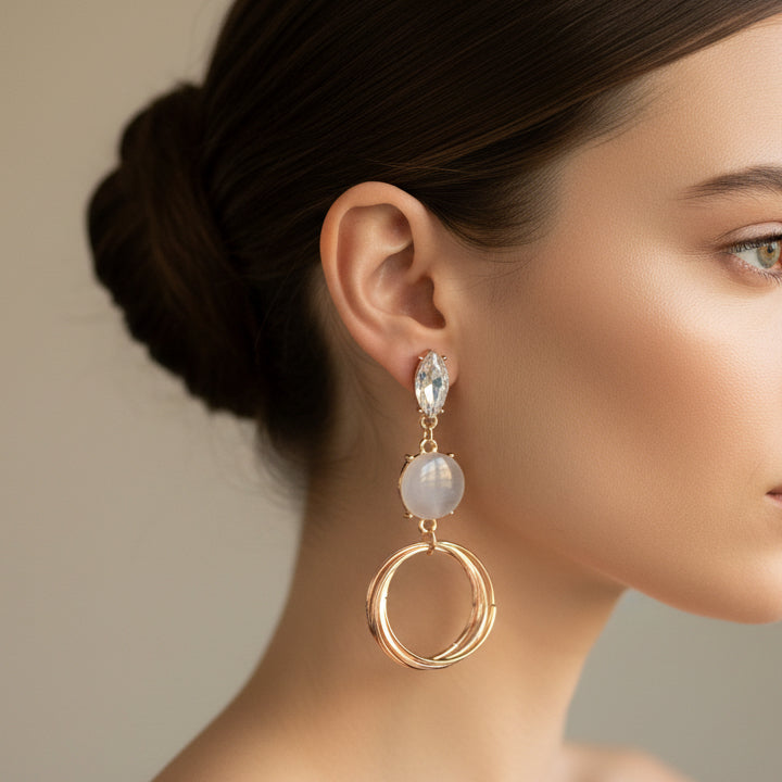 Ethereal Rose Gold Drop Earrings – Moonstone & Crystal Accents