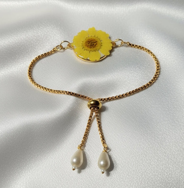 Handcrafted Pressed Flower Boho Bracelet - Real Bloom Resin Jewelry, Adjustable Fit