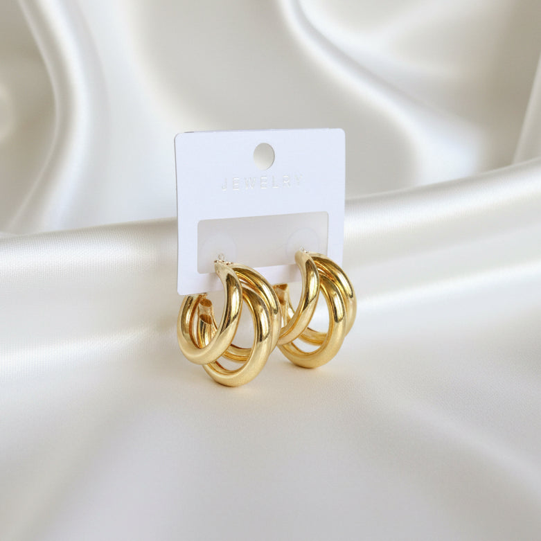 Timeless Triple-Layer Gold Hoop Earrings | Bold Multi-Strand High-Shine Hoops