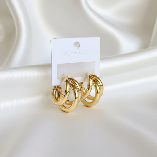 Timeless Triple-Layer Gold Hoop Earrings | Bold Multi-Strand High-Shine Hoops