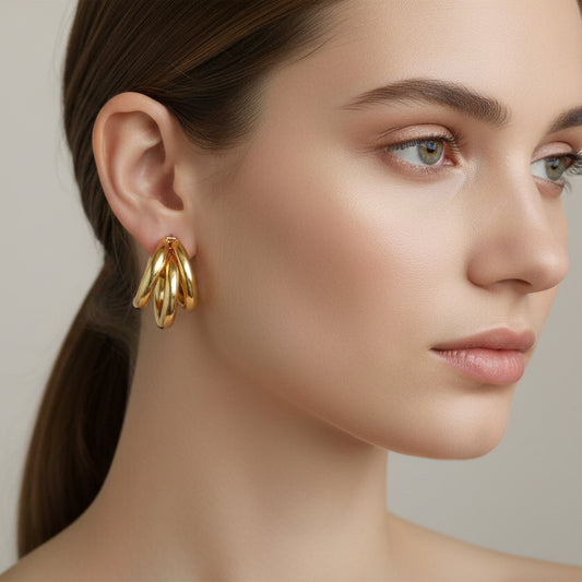Timeless Triple-Layer Gold Hoop Earrings | Bold Multi-Strand High-Shine Hoops