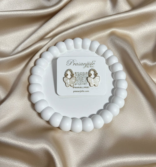 Gift for Her: Delicate Enamel Butterfly Hoop Earrings (Cream White)