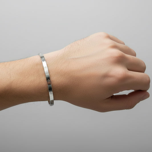 Men’s Polished Silver & Crystal Inlay Bracelet