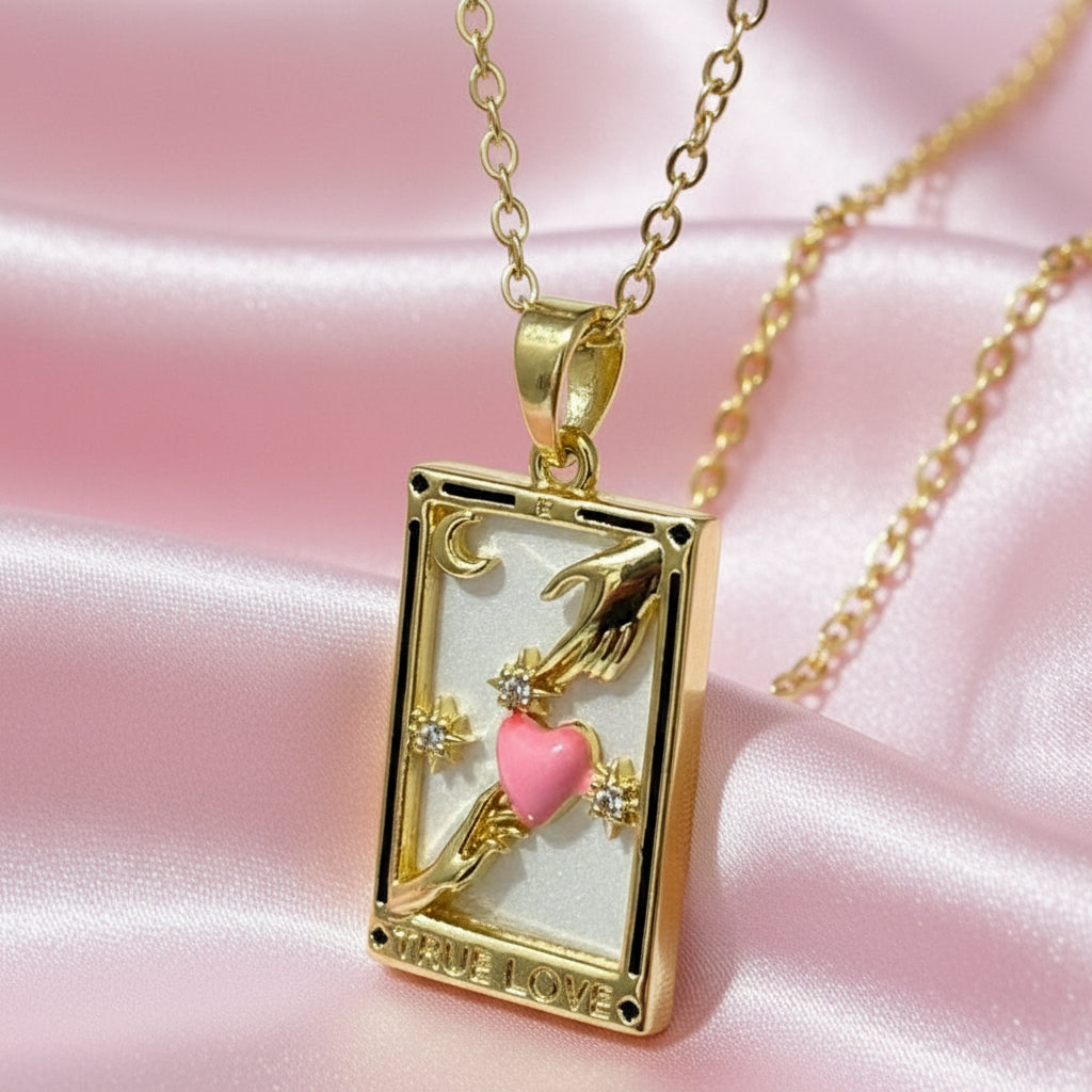 Gold Framed Miniature Art Charm with Pink Heart