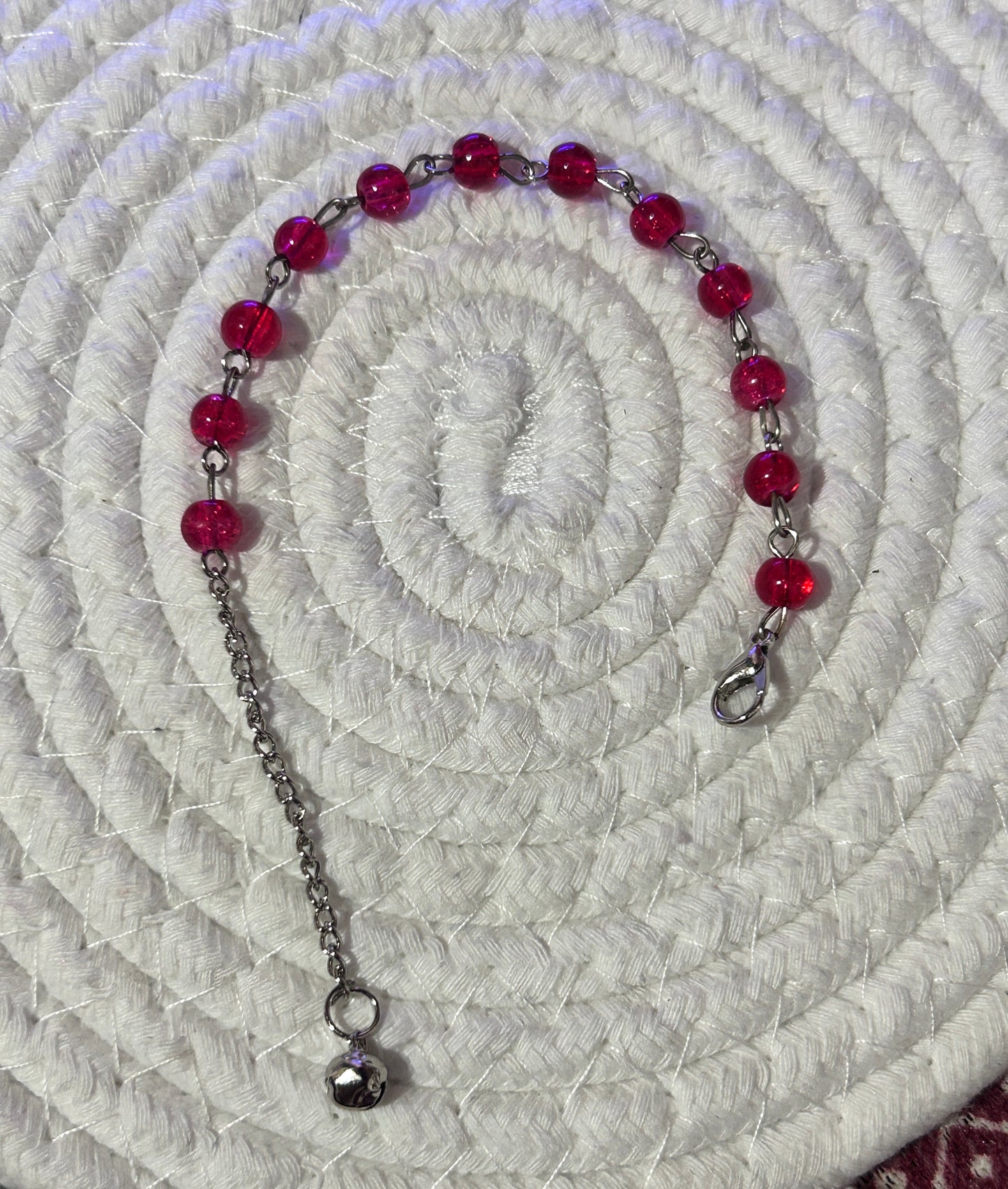 Pastel Beaded Bracelet with Silver Jingle Bell Charm - Adjustable Dangle Chain