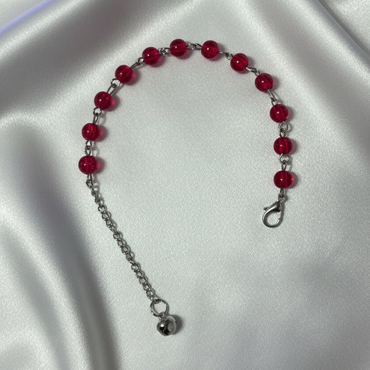 Pastel Beaded Bracelet with Silver Jingle Bell Charm - Adjustable Dangle Chain
