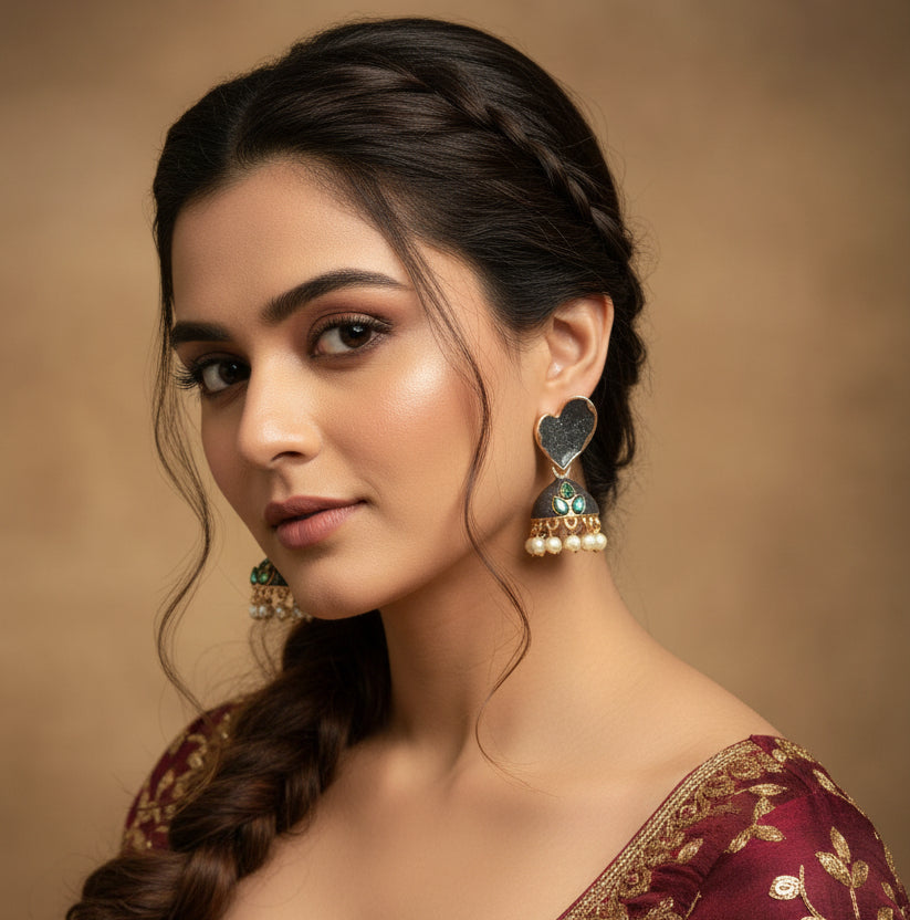 Traditional Kundan Enamel Pearl Jhumka