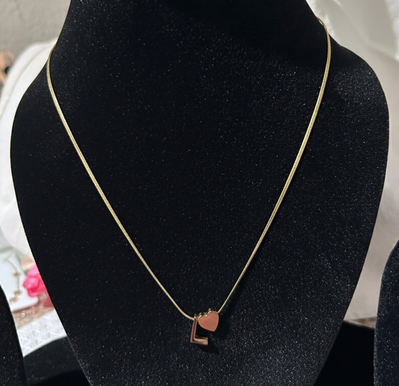 Love: Initial 'L' and Heart Charm Gold Necklace Gift