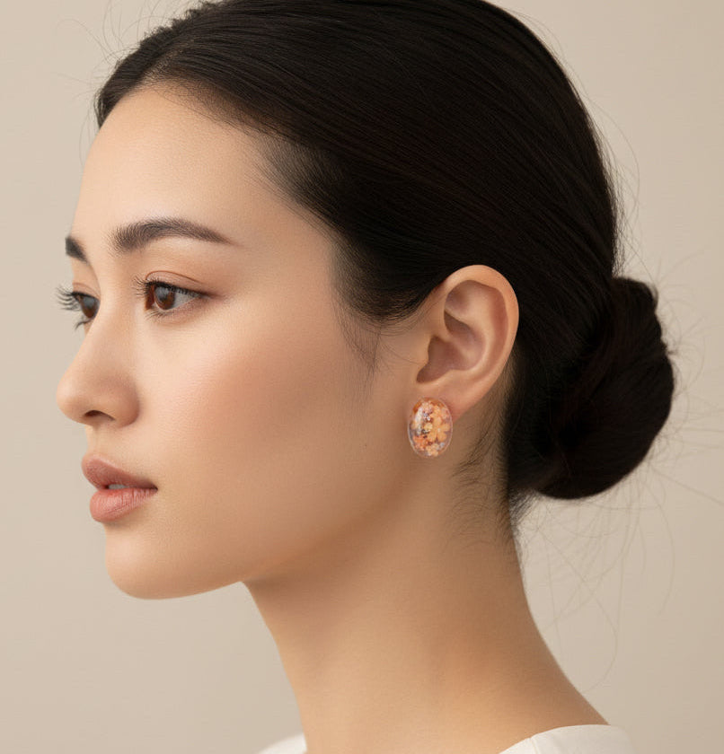 Dainty Peach Blossom Resin Stud Earrings