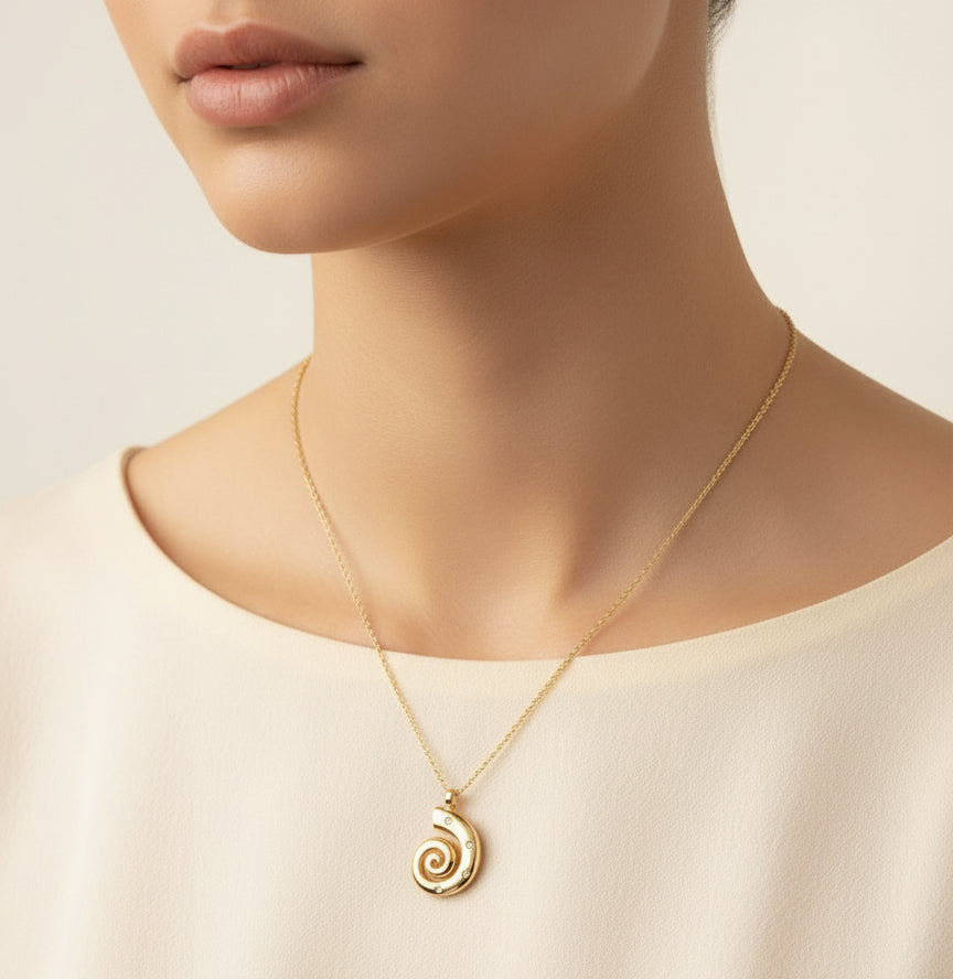 Golden Spiral 'Nautilus' Pendant Necklace with Diamond Accents