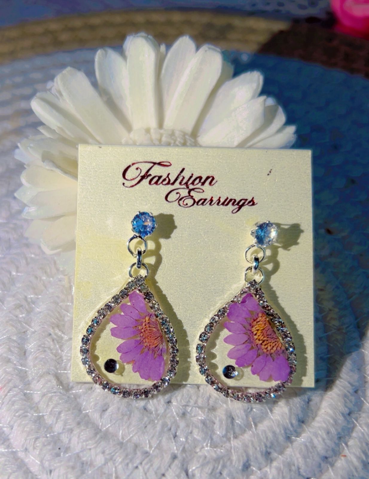 Blossom Drop Earrings – Purple Petal Crystal Edition